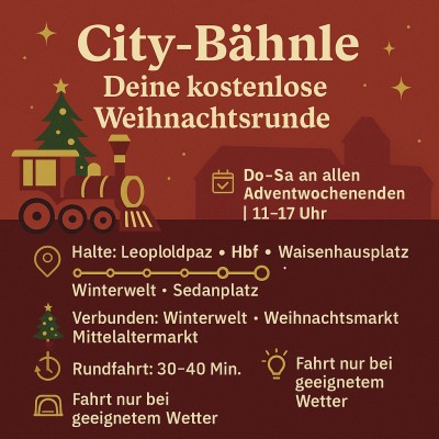 City-Bähnle verbindet Pforzheims Weihnachtswelten kostenlos